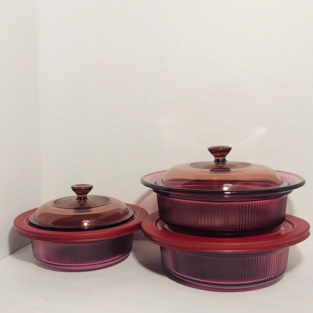7 Piece Purple Visions Glass Dishes W/Pyrex Lids
